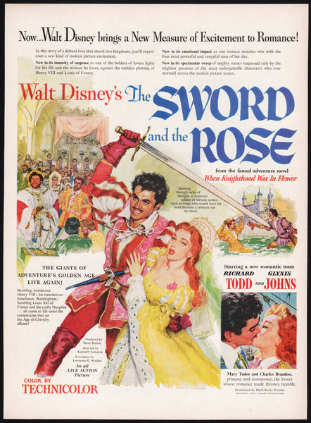 Vintage magazine ad THE SWORD AND THE ROSE Walt Disney movie 1953 full color
