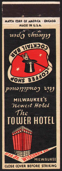 Vintage matchbook cover THE TOWER HOTEL Coffee Shop Cocktail Bar Milwaukee Wisconsin