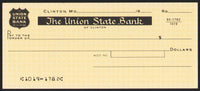 Vintage bank check THE UNION STATE BANK of Clinton Missouri #2 unused n-mint