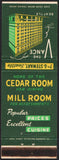 Vintage matchbook cover THE VANCE old hotel pictured Cedar Room and Mill Room Seattle