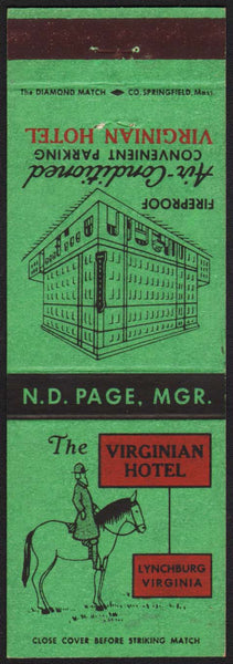 Vintage matchbook cover THE VIRGINIAN HOTEL old hotel pictured Lynchburg Virginia
