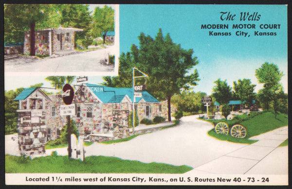 Vintage postcard THE WELLS MOTOR COURT motel pictured Kansas City Kansas unused