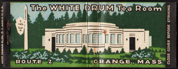 Vintage full matchbook THE WHITE DRUM TEA ROOM full length picture Orange Mass