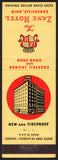 Vintage matchbook cover THE ZANE HOTEL Zanesville Ohio picturing the old hotel