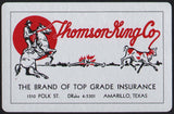 Vintage playing card THOMSON KING CO insurance calf roping pictured Amarillo Texas