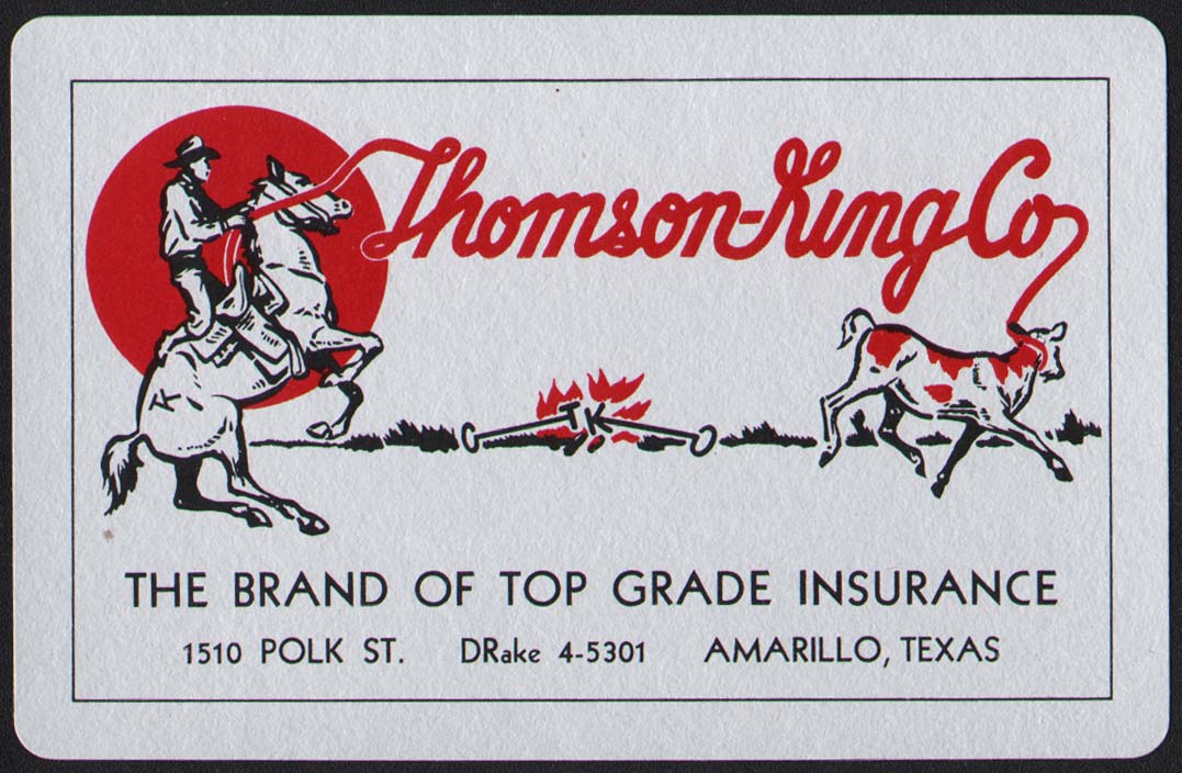 Vintage playing card THOMSON KING CO insurance calf roping pictured Am ...