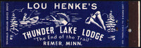 Vintage matchbook cover THUNDER LAKE LODGE full length fishing picture Remer Minnesota