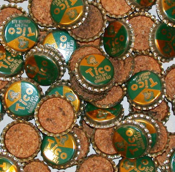 Soda pop bottle caps Lot of 12 TICO GINGER ALE cork lined unused new old stock
