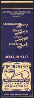 Vintage matchbook cover TIPTON and MYERS Prescriptions mortar and pestle Washington DC
