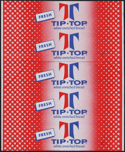 Vintage bread wrapper TIP TOP FRESH Ward Baking New York NY 1960 new old stock