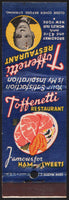 Vintage matchbook cover TOFFENETTI Restaurant man pictured Worlds Fair New York