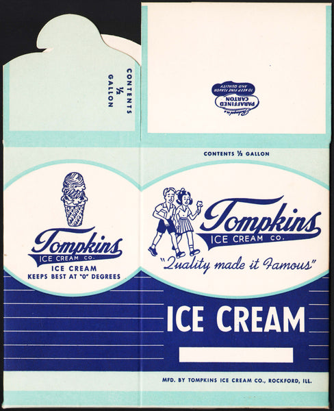 Vintage box TOMPKINS ICE CREAM boy girl cone Rockford Illinois unused n-mint