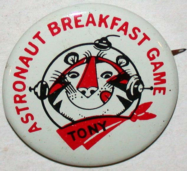 Vintage pinback pin TONY THE TIGER Astronaut Breakfast Game Kelloggs n-mint condition