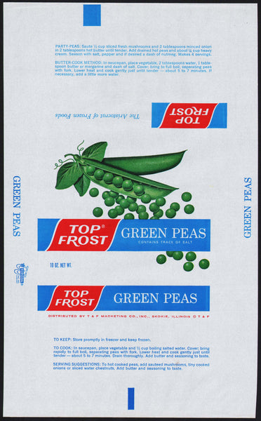 Vintage wrapper TOP FROST GREEN PEAS Skokie Illinois unused new old stock n-mint