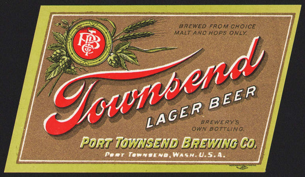 Vintage label TOWNSEND LAGER BEER Port Townsend Washington new old stock n-mint+