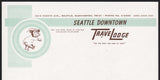 Vintage letterhead TRAVELODGE Sleepy the Bear pictured Seattle Downtown Washington