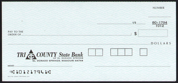 Vintage bank check TRI COUNTY STATE BANK of Eldorado Springs Missouri unused