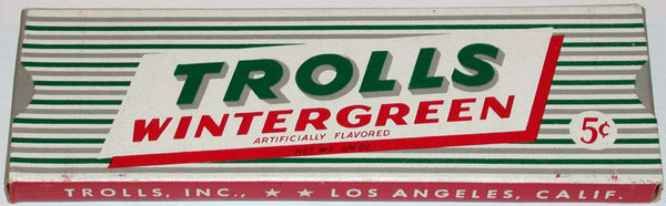 Vintage box TROLLS WINTERGREEN candy 5 Cents Los Angeles California unused n-mint