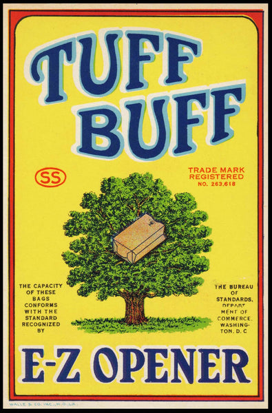 Vintage label TUFF BUFF paper bags E-Z Opener tree and bag pictured n-mint+