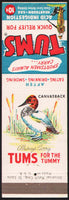 Vintage matchbook cover TUMS For The Tummy hunter and Canvasback duck pictured
