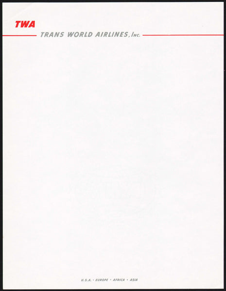 Vintage letterhead TWA Trans World Airlines Inc USA Europe Africa Asia n-mint