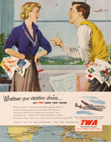 Vintage magazine ad TWA AIRPLANES 1951 Ward Brackett signed art of couple