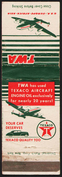 Vintage matchbook cover TWA Connie plane pictured Texaco Aircraft Engine Oil