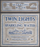 Vintage soda pop bottle label TWIN LIGHTS SPARKLING WATER lighthouse Rockport MA