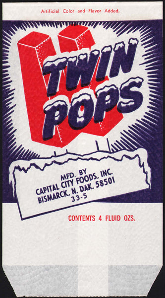 Vintage bag TWIN POPS Capital City Foods Bismarck North Dakota unused n-mint