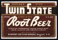 Vintage soda pop bottle label TWIN STATE ROOT BEER unused new old stock n-mint+