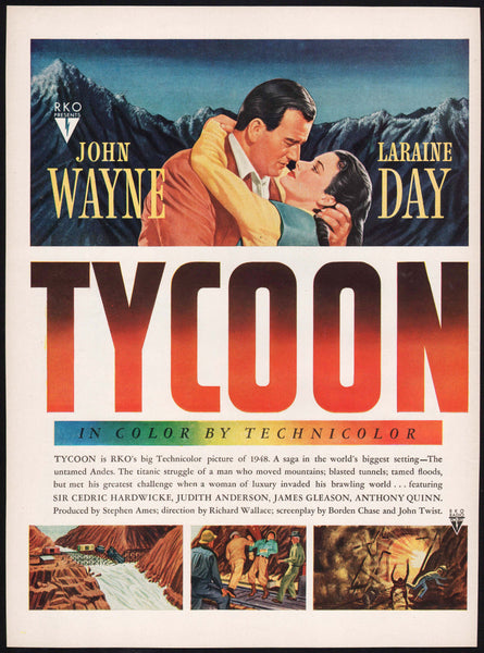 Vintage magazine ad TYCOON movie from 1947 full color John Wayne and Loraine Day