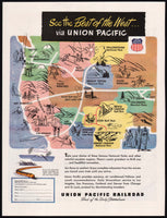 Vintage magazine ad UNION PACIFIC RAILROAD 1948 Best of the West states map pictured