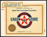 Vintage decal UNION STORE Retail Clerks Union AFL CIO unused new old stock n-mint