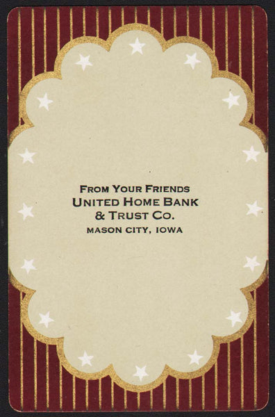 Vintage playing card UNITED HOME BANK and TRUST maroon background Mason City IA