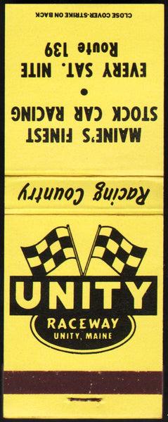 Vintage full matchbook UNITY RACEWAY checkered flags pictured Maine Stock Car Racing