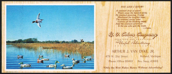 Vintage ink blotter U O COLOSON COMPANY ducks Arthur Van Dyke Holland Michigan