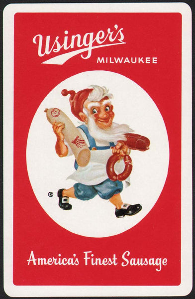 Vintage playing card USINGERS red Americas Finest Sausage Milwaukee Wisconsin