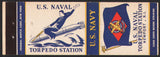 Vintage matchbook cover U S NAVAL TORPEDO STATION man riding torpedo Newport RI