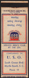 Vintage matchbook cover U S O Service Mens Club Myrtle Beach South Carolina