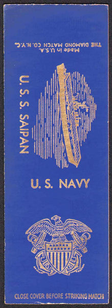 Vintage matchbook cover U S NAVY U S S Saipan ship pictured salesman sample