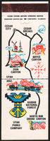 Vintage matchbook cover UTAH PARKS COMPANY full length map Zion Bryce North Rim