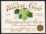 Vintage soda pop bottle label UTICA CLUB CHAMPANNETO MUM West End Brewing Co NY