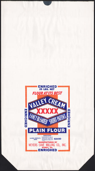 Vintage bag VALLEY CREAM XXXXX PLAIN FLOUR Weyers Cave Milling Co Purdy Virginia