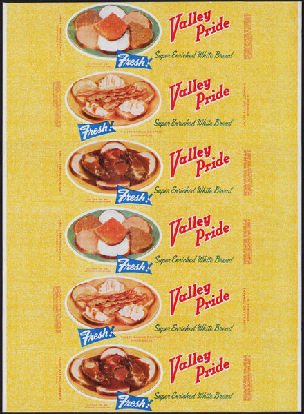 Vintage bread wrapper VALLEY PRIDE sandwiches pictured Shippensburg PA unused