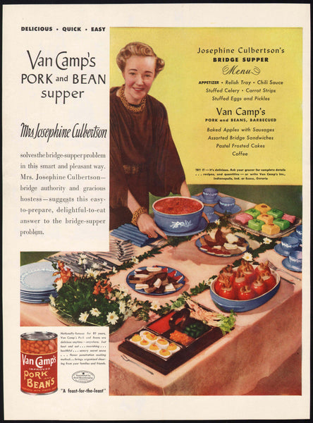 Vintage magazine ad VAN CAMPS PORK AND BEANS 1942 Josephine Culbertson hostess