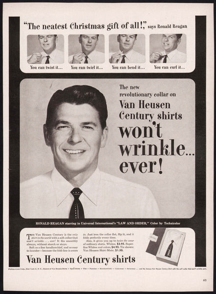 Vintage magazine ad VAN HEUSEN shirts from 1953 Ronald Regan in Law and Order