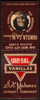 Vintage full matchbook VAN SAL VANILLAS Sally Mahoney Extract woman pictured Chicago