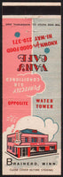 Vintage matchbook cover VANS CAFE with the cafe pictured from Brainerd Minnesota