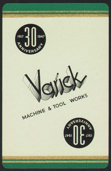Vintage playing card VARICK MACHINE and TOOL WORKS green 1947 Manhattan New York