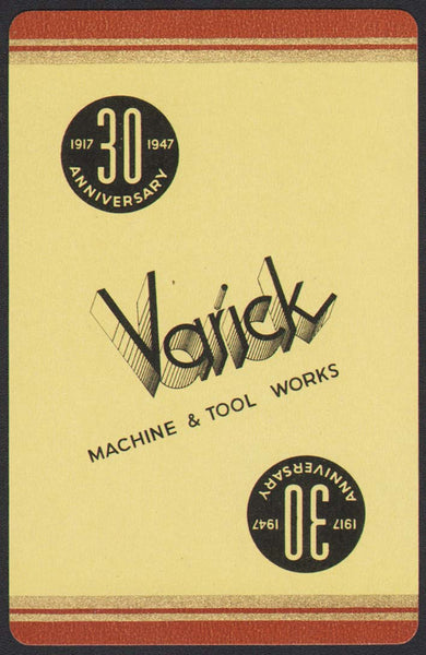 Vintage playing card VARICK MACHINE and TOOL WORKS yellow 1947 Manhattan NY